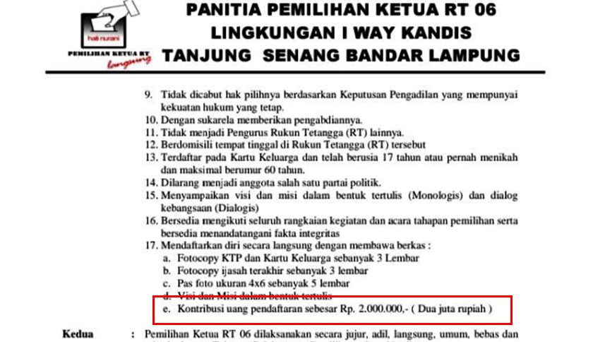 Kupas Tuntas - Calon Ketua RT di Way Kandis Bandar Lampung Dimintai